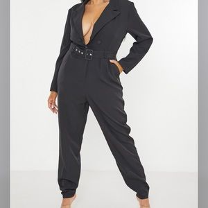 Missguided Plus black tailored belted jumpsuit